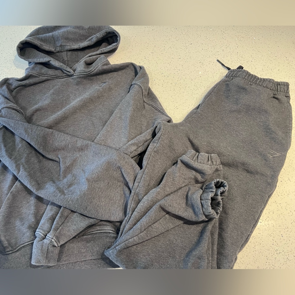 Gymshark Dark Gray Rest Day Set Oversized Hoodie Size Small, Pants Medium